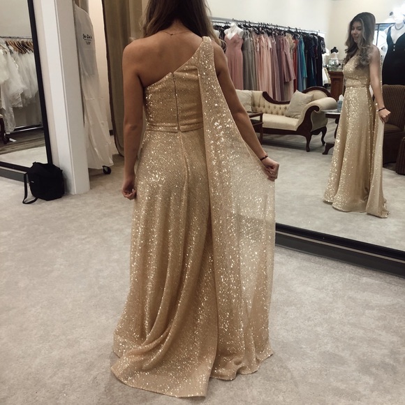 Gold one shoulder Ellie wilde pageant/ prom dress - Picture 2 of 3